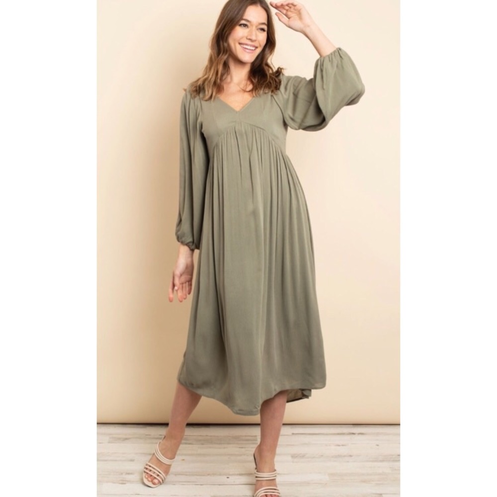 Womens Olive Green A-line midi Dress new